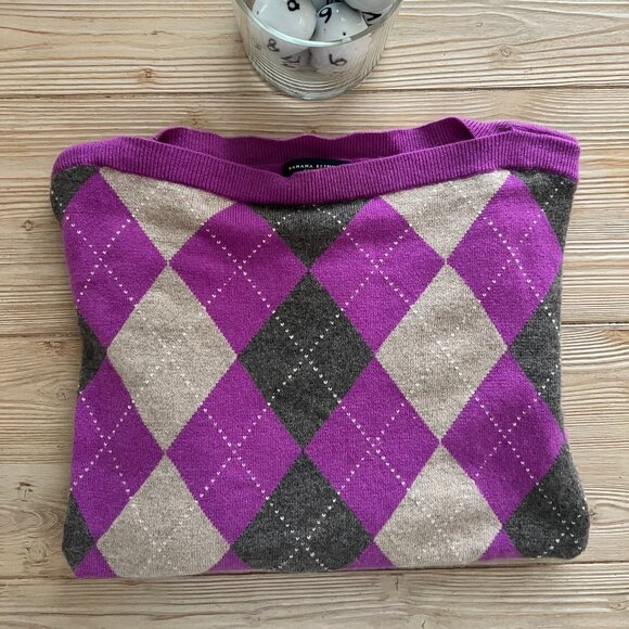 Banana Republic Orchid Argyle 100% Cashmere Sweater – Size M - Picture 1 of 8